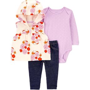 Carter's Baby Girls' 3 Piece Vest Little Jacket Set (Purple/White/Navy Floral, 12 Months)