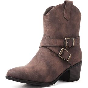 GLOBALWIN Women's Mid Calf Western Cowboy Boots Comfortable Cowgirl Boots for Women With Zipper Chunky Low Heel