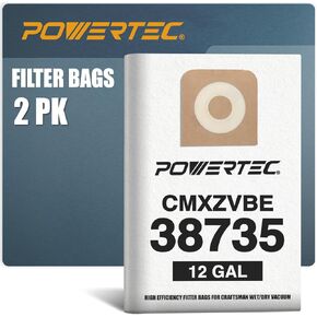 POWERTEC CMXZVBE38750 Vacuum Bags for Craftsman 38750 10PK, for Craftsman CMXEVBE 17595, 17607, 18595, 18695, 17596, 17656, 16 to 20 Gallon Replacement Dust Collection Bags, Shop Vacuum Bags(75069-P5)