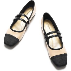 C.Paravano Mary Jane Shoes for Women | Womens Square Toe Flats | Beige Ballet Flats for Wedding | Mary Jane Flats (Size 6,Beige-C)