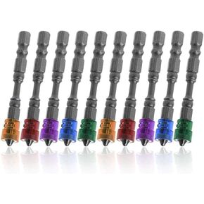 Mesee 10Pcs Magnetic Collar Screwdriver Bit Set, PH2 Magnetic Phillips Cross Screw Driver Bits S2 Steel Impact Screwdriver Bits Electric Power Driver Bit - 1/4" Hex Shank, 2-1/2" Length