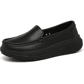 Women's Platform Orthopedic Nurse Working Shoes,Comfortable Breathable Slip On Anti-Slip Nursing Restaurant Work Leather Walking Loafers