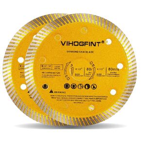 2Pcs Diamond Saw Blade 4-1/2 inch Turbo Rim Dry Wet Cutter Angle Grinder Tile Blades for Cutting Porcelain Ceramic Granite Concrete Marble Masonry