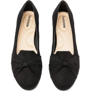 Saidoteto Women's Ballet Flats, Comfortable Round Toe Slip On Classic Suede Office Dress Shoes for Work. Black Size 6