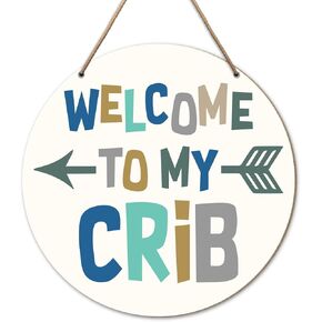 Baby Boy Nursery Wall Decor, Farmhouse Nursery Decor for Boys Newborn Baby Bedroom, Nursery Wooden Hanging Sign Decoration Wall Art, Gift for Newborn Baby Boy Toddler, Welcome to My Crib