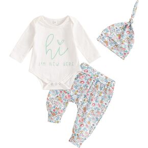 Newborn Baby Boy Clothes Letter Print Long Sleeve Romper Pants And Hat Infant Fall Outfits Baby Coming Home Outfit