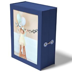 Small Keepsake Box and Fabric Photo Frame - Memory Box for Wedding, Travel and Convocation - Keepsake Storage Box for Couples to Save Memories (Blue with Coral Interior)