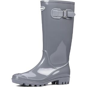 DKSUKO Women's Tall Rain Boots Waterproof Wellington Boots (9 B(M) US,Bright Grey)