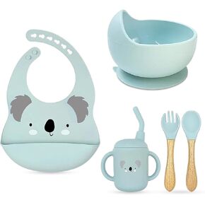 ZYLOSTORE baby feeding set, baby eating set, silicone feeding set for baby, plates and utensils set,baby weaning set,complementary feeding kitbreastfeeding breastfeeding weaning for toddlers (BLUE)