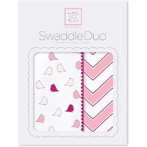 SwaddleDesigns SwaddleDuo, Set of 2 Baby Blankets, Cotton Marquisette + Premium Cotton Flannel, Mod Medallion Duo, Yellow