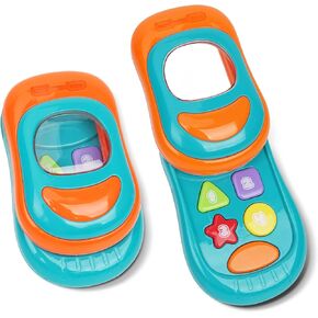 Baby Cell Phone Toy with musicial and Light, Flip Phone Educational Toddler Toys (Orange)