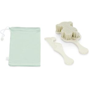 Beauty Hairbrush and Comb Set, Bear Shaped Baby Brush Set for Newborns, Soft Natural Bristles Baby Rounded Tips, Comfortable for Babies (White)