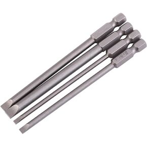 Flat Head Screwdriver Bits,4pcs 100mm S2 Alloy Steel 1/4 Hex Shank 3mm-6mm Magnetic Slotted Screwdrivers Bits for Electric Screwdrivers