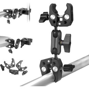 Double Clamp Camera Mount Magic Arm for Umbrella Pole, Double Mount Clamp Bracket, Umbrella Holder Clamp Clip for Stroller, Motorcycle, Photo Studio, Light Stand, Tripod, Reflector