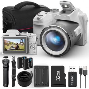 كاميرات رقمية بدقة 64 ميجابكسل للتركيز التلقائي للتصوير الفوتوغرافي، وكاميرا تسجيل فيديو بدقة 4K لليوتيوب مع حزام وحامل ثلاثي القوائم، وكاميرا سفر مدمجة مقاومة للاهتزاز بقوة 16X مع تحكم في WiFi والتطبيقات، وبطاقة SD، وبطاريتين in Kuwait