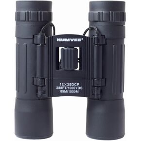HUMVEE HMV-B-12X25B Rubber Armor Compact Binocular with Anti-Reflective Ruby Red Lens, 12x25, Black