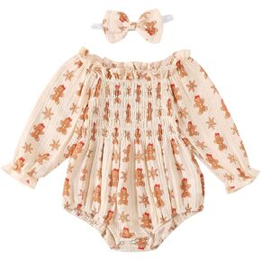 FYBITBO Infant Baby Girl Halloween Romper Dress Pumpkin Long Sleeve Ruched Bodysuit Jumpsuit with Headband Set Cute Clothes