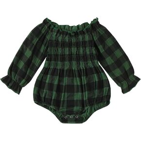 My First Christmas Baby Girl Outfit Newborn Bufflao Plaid Bubble Romper Smocked Bodysuit Cute Baby Christmas Clothes