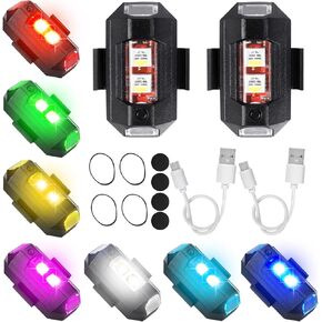 4 PCS LED Strobe Drone Light 7 Colors USB Charging Aircraft Emergency Lights Anti-Collision Flashing Warning Lights for Motorcycle, Bicycle, Drones, Car, RC Boat