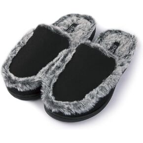 Handcraft Jones New York Fuzzy Faux Suede Mule House Slippers with Arch Support for Women, Soft Warm Indoor/Outdoor Winter Mules