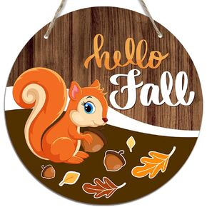 Hello Fall Harvest Rustic Truck Wheat Fall Welcome Hanging Wood Sign Wooden Door Sign Plaque for Farmhouse Front Door Home Yard Porch Decor Thanksgiving Wall Decorations 10 x 10 Inches