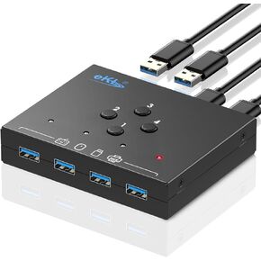 eKL USB 3.0 Switch 4 Computers Sharing 4 USB Peripheral Devices Switcher Hub for PC Laptop Mouse Keyboard Scanner Printer with 3.5mm Headphone Jack and One Button Swapping