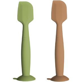 Baby Diaper Cream Spatula Soft Silicone Butt paste Applicator Diaper Cream Brush with Suction Cup Base 2 Pack (Green Khaki) in Saudi Arabia
