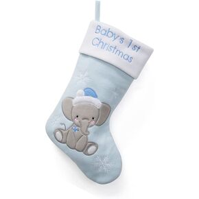First Christmas Stocking and Gift Bag for Newborn Baby Girls and Boys | Ornaments for Christmas Holiday | Home Decoration | Baby's 1st Christmas | Blue and Pink