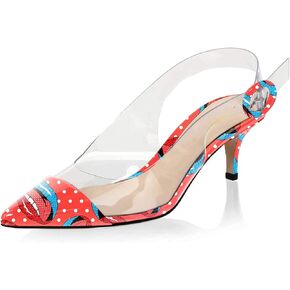 XYD Women Transparent Slingback Mid Kitten Heels Pumps Pointed Toe PVC Dress Sandals Clear Shoes with Buckle