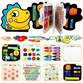 Toddlers Dinosaur Busy Board Toy for 1 2 3 4 Year Old - Educational Sensory Board Busy Book for Developing Fine Motor Skills, Car Airplane Travel Toys Christmas Birthday Gifts for Boys Girls