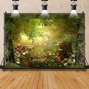 Leowefowa 7x5ft Vinyl Spring Fairy Backdrop Enchanted Forest Flower Fairytale Forest Jungle Woodland Photo Background Baby Shower Birthday Party Decor Photo Shoots Newborn Baby Kids Studio Props