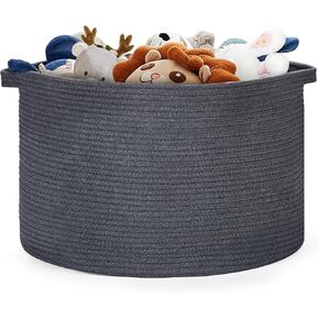 Ravinte Blanket Basket - 20"x 20"x 13" Cotton Rope Basket for Living Room, Baby Toy Storage Basket, Large Woven Laundry Basket (Gray)