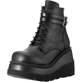Chunky Platform Boots for Women, Square Toe Lace Up Zip High Heel Combat Wedge Ankle Boots with Side Zip Perfect for Party (White, 9)