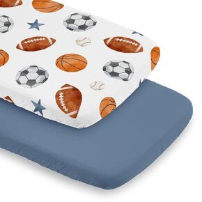Sweet Jojo Designs Sports Theme Boy Baby Bassinet Sheets Fitted Sheet Set Infant Newborn Nursery Oval Rectangle Hourglass Mattress 2p Blue and Watercolor Vintage Sport Themed Soccer Football Baseball