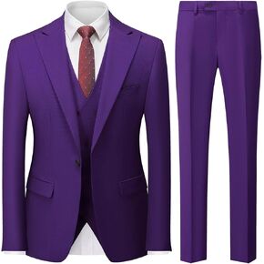 TRONSTORE Men's Slim Fit 3 Piece Suits One Button Solid Business Suit Jacket Vest Pants