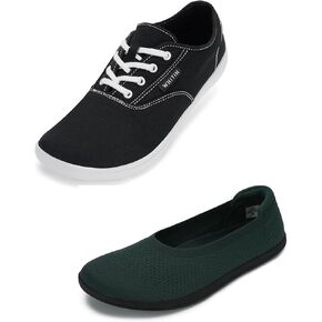 WHITIN Women's Canvas Barefoot Shoes + Ballet Flats Size 9, Black White and Green
