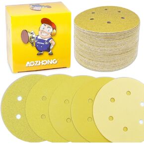 50 قطعة 60 حبيبة AOZHONG 6 بوصات 6 فتحات أقراص صنفرة من أكسيد الألومنيوم، خطاف وحلقة، قرص صنفرة ذهبي لصنفرة مدارية عشوائية in Kuwait