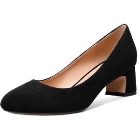 MODENCOCO Womens Suede Slip On Comfortable Formal Round Toe Office Chunky Low Heel Pumps Dress Shoes 2 Inch