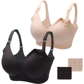 2 Pack Nursing Bras for Breastfeeding, Seamless Maternity Bras Pregnancy Wireless Bralettes with Extra Extender