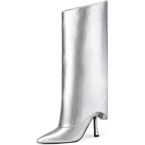 IDIFU المرأة أحذية عالية في الركبة أضعاف فوق خنجر الكعب العالي وأشار اصبع القدم أحذية طويلة الخريف مريحة لطيف أزياء أنيقة مثير أحذية عصرية حزب الرقص نادي أحذية طويلة الجانب سستة الأحذية للنساء in Kuwait