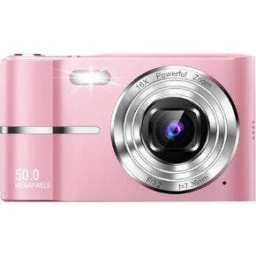 Compact HD Digital Camera (Pink) 50MP 16X Zoom High Definition 1080P Point and Shoot Camera 32GB Memory Card, Fun Camera for Boys Girls Kids Students Beginners and Birthday Holiday