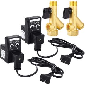 Electronic Drain Valve and Tank Drain Valve Assembly Kit with Braided Steel Hose 1/4 Inch NPT Drain Valve Elbow Fitting and AC 110V 1/2" Automatic Timed Water Tank (Automatic,6 Pcs)
