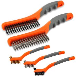 Wire Brush Set,Heavy Duty Carbon Steel and Stainless Steel Wire Scratch Brush for Cleaning Rust with 10" Curved Plastic Handle,2 PCs