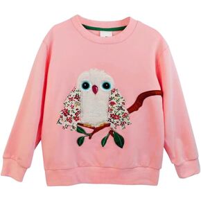 Little Girls Boys Sweatshirts Animals Applique Embroidered Print Kids Pullover Long Sleeve Fall Toddler Tops Pink