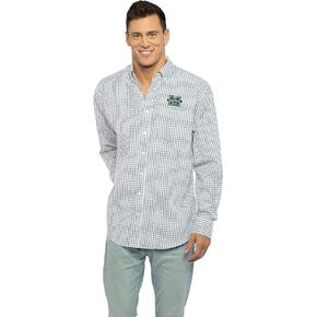 Vantage Apparel Men's Collegiate Easy-Care Long Sleeve Gingham Check Button Down Shirt, Illinois Illini, Navy, Large