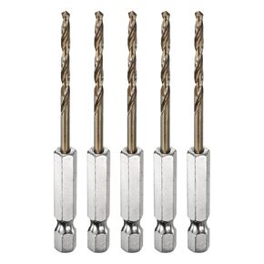 HARFINGTON 5pcs 1/4" Hex Shank Drill Bit 17/64" Gold Oxide M35 High Speed Steel Twist Drill Bit 135 Degree Split Point Tip Drilling Tool with Quick Change Hex Shank for Metal Wood Plastic