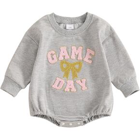 Newborn Baby Girl Football Outfit Game Day Bow Bubble Romper Sweatshirt Long Sleeve Bodysuit Sports Fall Clothes