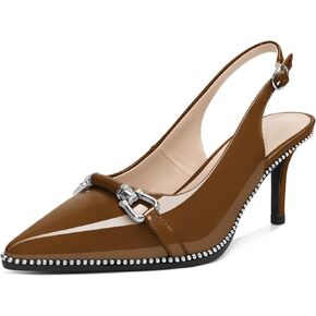 YODEKS Slingback Kitten Heels Women's Pointed Toe Low Heel Pumps 2.5 Inch Beaded Metal Buckle Shoes US Size 5-13