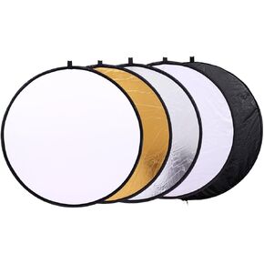 5 in 1 Photo Video Reflectors 12 inch (30cm) Collapsible Multi-Disc Light Round Photography Reflector with Bag -Translucent, Silver, Gold, White and Black