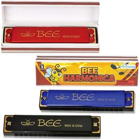 ArtCreativity Bee Harmonicas for Kids, Set of 4, Fun Musical Instruments for Children, Individually Wrapped Music Toys in Gift Box, Fun Birthday Party Favors and Stocking Stuffers for Boys and Girls